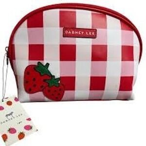 Dabney Lee Cosmetic Bag Red White Gingham Strawberries Makeup Pouch‎
